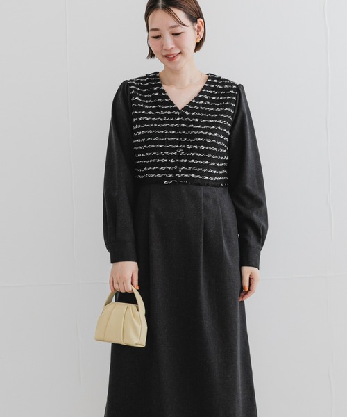 セール】F by ROSSO ツイードドッキングワンピース（ワンピース）｜F