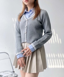 AS KNOW AS plus | ♪ワンポイントブランドロゴ刺繍 ドッキングシャツVネックカーディガン(カーディガン/ボレロ)