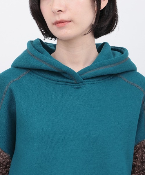 チチカカ（チチカカ）の「裏起毛ｘボアスリーブフードワンピース（ワンピース・レディース・ベージュ/チャコールグレー/ブルーグリーン・FREE）」の12枚目の写真