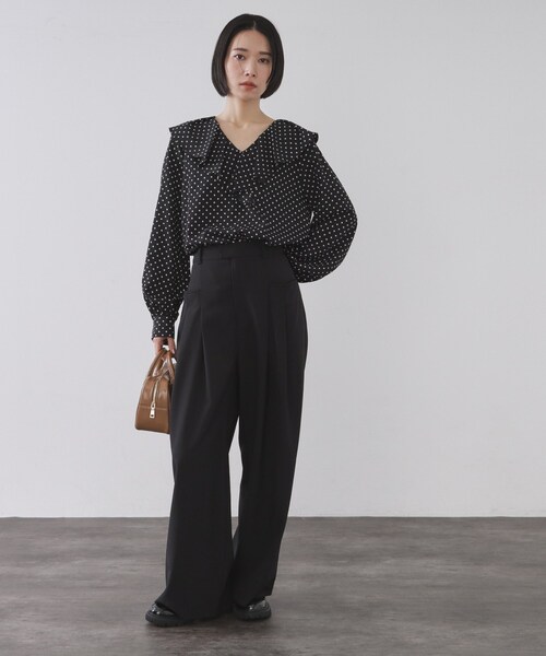 OPAQUE.CLIP（オペークドットクリップ）の「ドットプリントラッフルブラウス【洗濯機OK】（シャツ/ブラウス・レディース・ホワイト系3/ブラック系・38/40/36）」の8枚目の写真