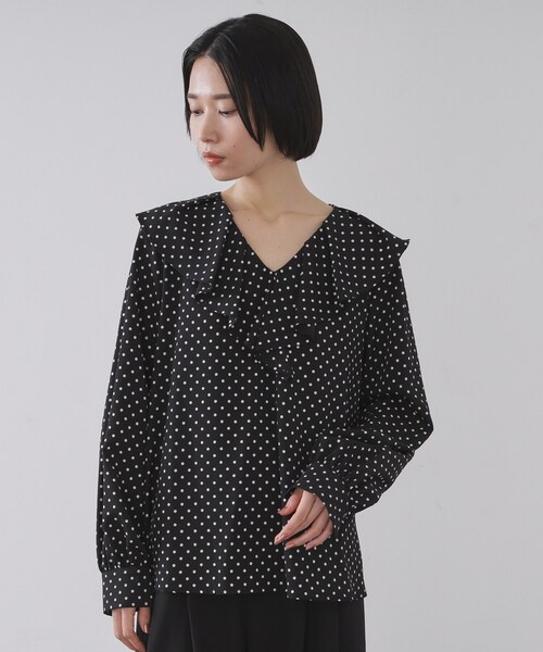 OPAQUE.CLIP（オペークドットクリップ）の「ドットプリントラッフルブラウス【洗濯機OK】（シャツ/ブラウス・レディース・ホワイト系3/ブラック系・38/40/36）」の11枚目の写真