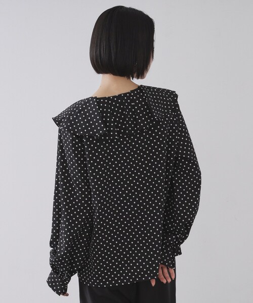 OPAQUE.CLIP（オペークドットクリップ）の「ドットプリントラッフルブラウス【洗濯機OK】（シャツ/ブラウス・レディース・ホワイト系3/ブラック系・38/40/36）」の13枚目の写真