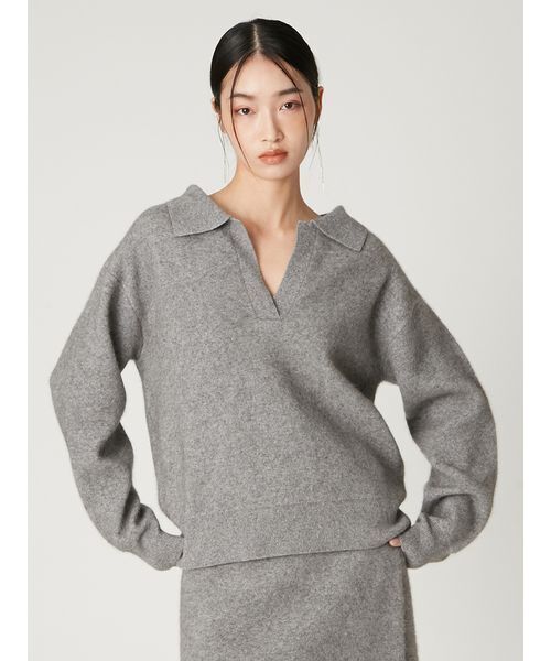 FRAY I.D（フレイアイディー）の「ラクーンダブルフェイスポロカラープルオーバー（ニット/セーター・レディース・ブラウン/ピンク/グレー/クリーム・F）」の21枚目の写真