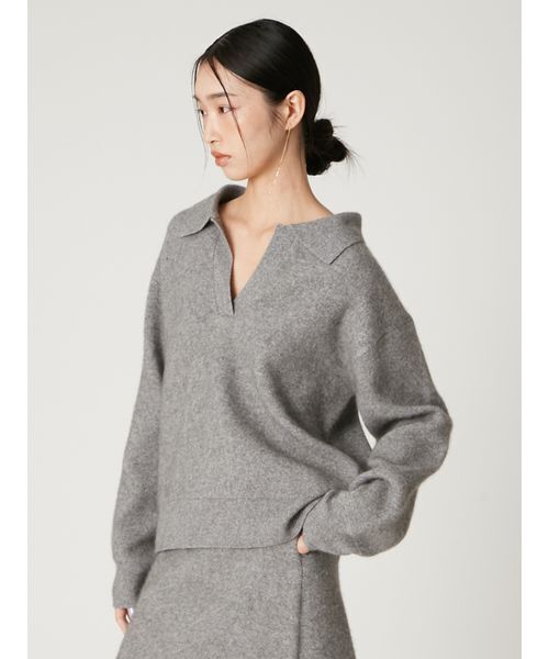 セール】ラクーンダブルフェイスポロカラープルオーバー（ニット