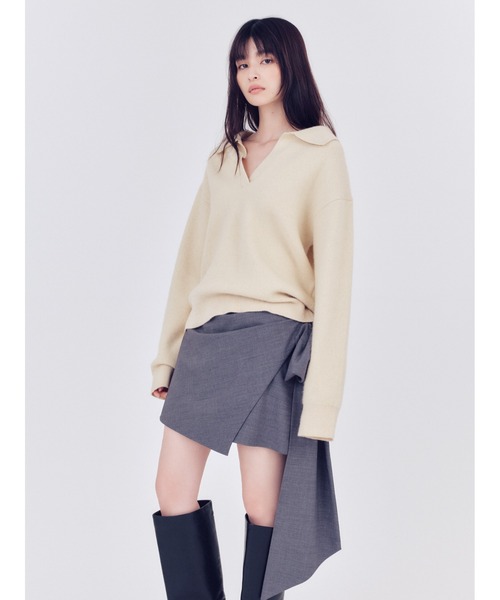 FRAY I.D（フレイアイディー）の「ラクーンダブルフェイスポロカラープルオーバー（ニット/セーター・レディース・ブラウン/ピンク/グレー/クリーム・F）」の3枚目の写真