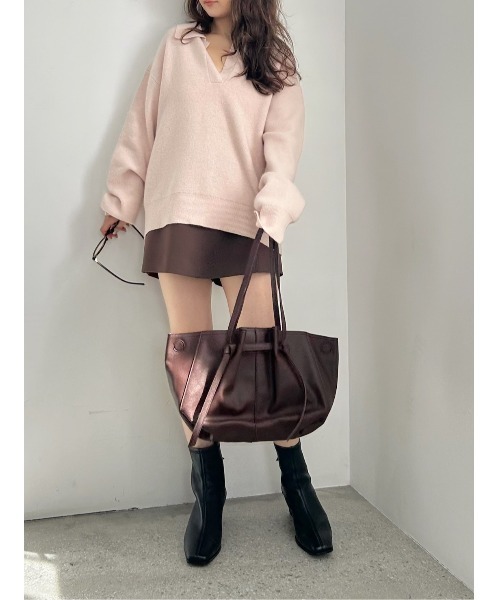 FRAY I.D（フレイアイディー）の「ラクーンダブルフェイスポロカラープルオーバー（ニット/セーター・レディース・ブラウン/ピンク/グレー/クリーム・F）」の11枚目の写真