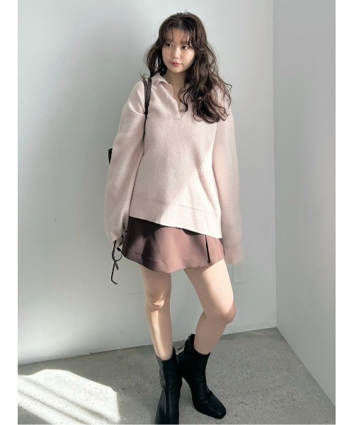 FRAY I.D（フレイアイディー）の「ラクーンダブルフェイスポロカラープルオーバー（ニット/セーター・レディース・ブラウン/ピンク/グレー/クリーム・F）」の12枚目の写真