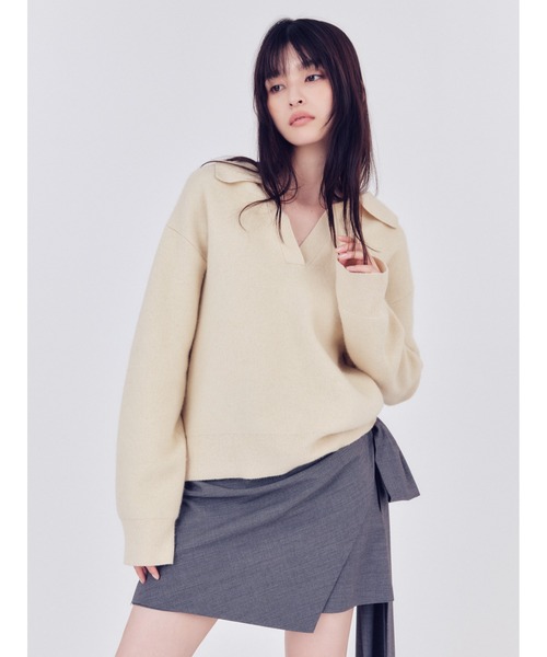 FRAY I.D（フレイアイディー）の「ラクーンダブルフェイスポロカラープルオーバー（ニット/セーター・レディース・ブラウン/ピンク/グレー/クリーム・F）」の17枚目の写真