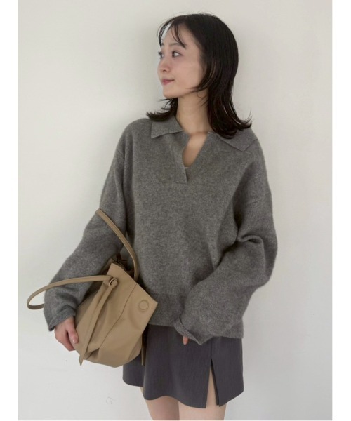 FRAY I.D（フレイアイディー）の「ラクーンダブルフェイスポロカラープルオーバー（ニット/セーター・レディース・ブラウン/ピンク/グレー/クリーム・F）」の6枚目の写真