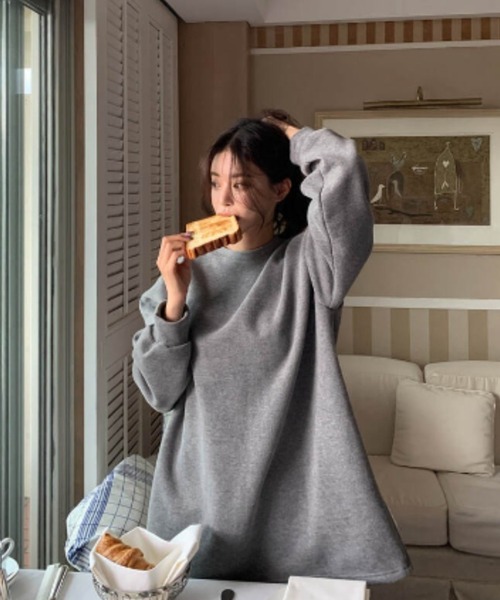 yuue' ( wear )（ユーイ）の「裏起毛オーバーサイズスウェット/ミニワンピース（スウェット・レディース・ライトグレー/グレー/ブラック・FREE）」の4枚目の写真