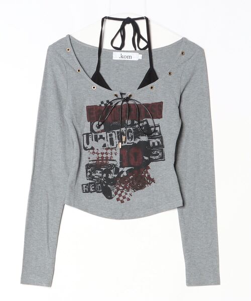 .KOM(ドットコム)の「『.KOM/ドットケーオーエム』UKロックプリントフェイクレイヤード長袖Tシャツ【GC】(Tシャツ/カットソー・レディース・グリーン/グレー/カーキ/ブラック・S)」の7枚目の写真