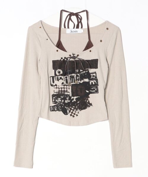 .KOM(ドットコム)の「『.KOM/ドットケーオーエム』UKロックプリントフェイクレイヤード長袖Tシャツ【GC】(Tシャツ/カットソー・レディース・グリーン/グレー/カーキ/ブラック・S)」の8枚目の写真