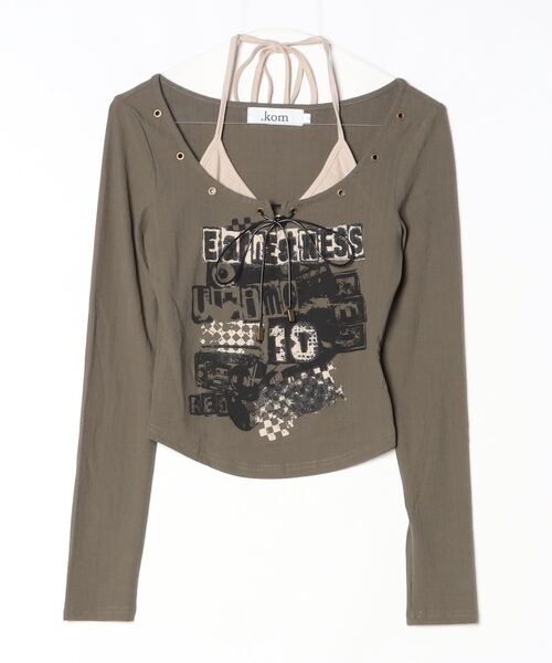 .KOM(ドットコム)の「『.KOM/ドットケーオーエム』UKロックプリントフェイクレイヤード長袖Tシャツ【GC】(Tシャツ/カットソー・レディース・グリーン/グレー/カーキ/ブラック・S)」の9枚目の写真