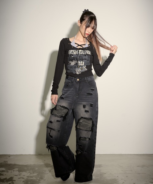 .KOM(ドットコム)の「『.KOM/ドットケーオーエム』UKロックプリントフェイクレイヤード長袖Tシャツ【GC】(Tシャツ/カットソー・レディース・グリーン/グレー/カーキ/ブラック・S)」の11枚目の写真