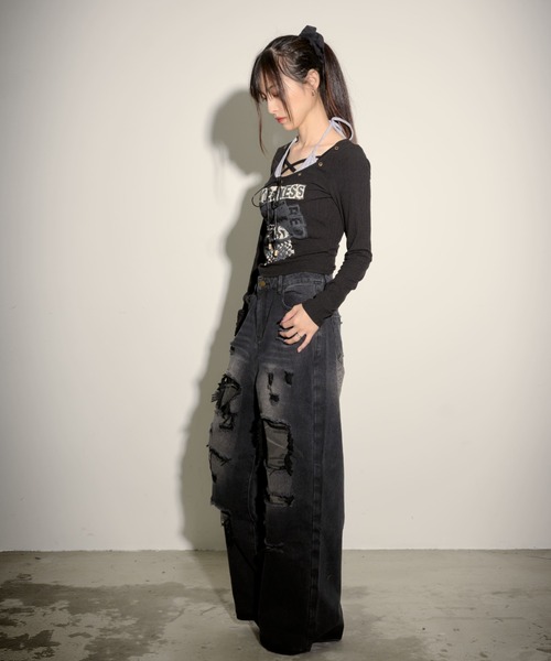 .KOM(ドットコム)の「『.KOM/ドットケーオーエム』UKロックプリントフェイクレイヤード長袖Tシャツ【GC】(Tシャツ/カットソー・レディース・グリーン/グレー/カーキ/ブラック・S)」の12枚目の写真