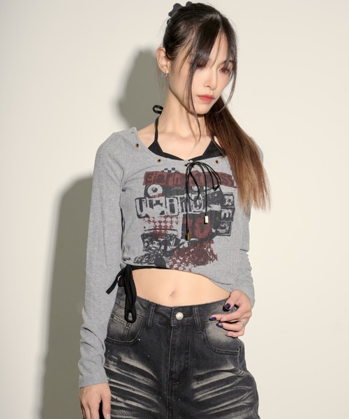 .KOM(ドットコム)の「『.KOM/ドットケーオーエム』UKロックプリントフェイクレイヤード長袖Tシャツ【GC】(Tシャツ/カットソー・レディース・グリーン/グレー/カーキ/ブラック・S)」の14枚目の写真
