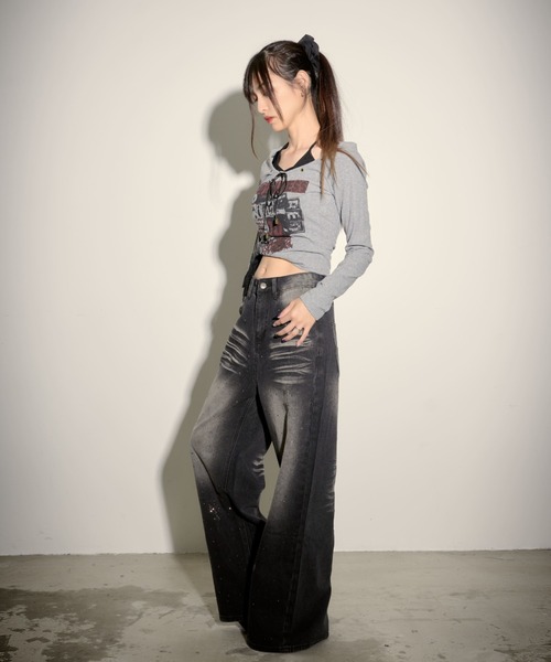 .KOM(ドットコム)の「『.KOM/ドットケーオーエム』UKロックプリントフェイクレイヤード長袖Tシャツ【GC】(Tシャツ/カットソー・レディース・グリーン/グレー/カーキ/ブラック・S)」の15枚目の写真