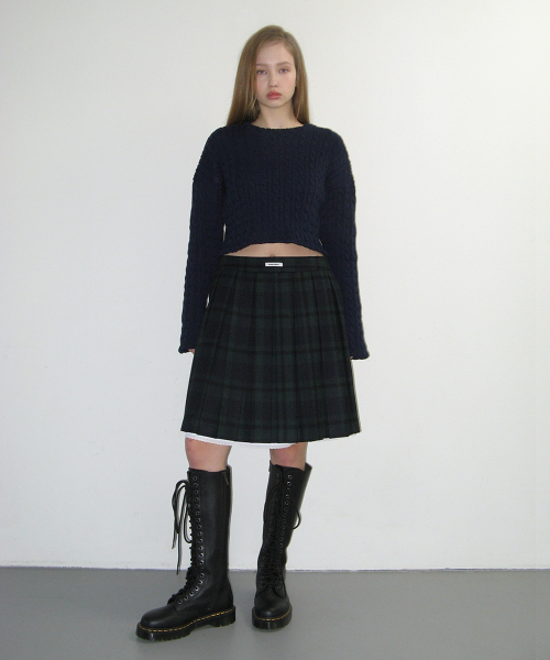 チェックレイヤードウールプリーツスカート_ネイビー（スカート