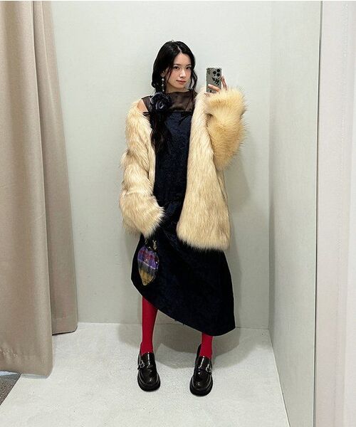 チェックレイヤードウールプリーツスカート_ネイビー（スカート