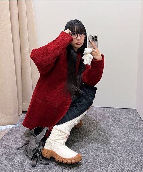 チェックレイヤードウールプリーツスカート_ネイビー（スカート