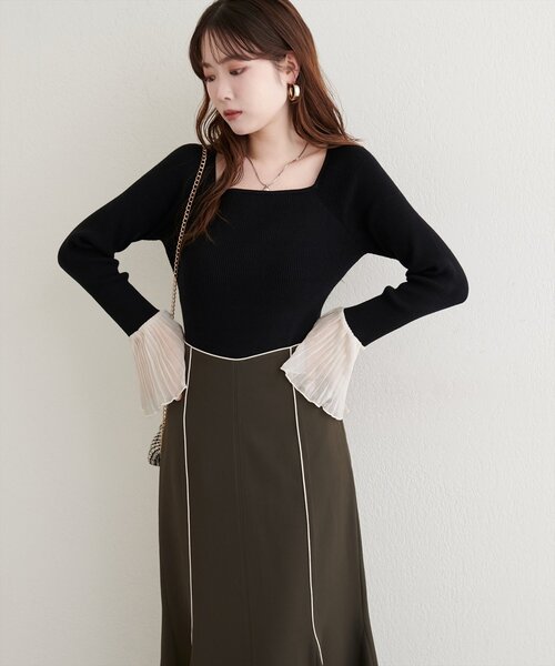 natural couture(ナチュラルクチュール)の「【WEB限定】袖フリルニット(ニット/セーター・レディース・ブラック/アイボリー/ブラウン・FREE)」の10枚目の写真