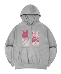 ピンクナティキャッツプリントフードパーカーグレー
