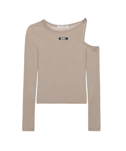 NICK&NICOLE(ニックアンドニコール)の「TWIST CUT OUT RIBBED SLEEVE TOP_BROWN(Tシャツ/カットソー・レディース・その他・FREE)」の4枚目の写真
