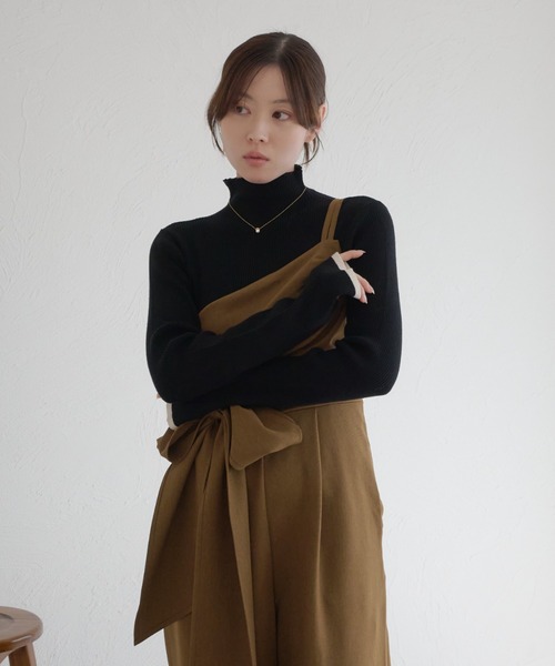 リボン付きワンショルダーオールインワン（つなぎ/オールインワン