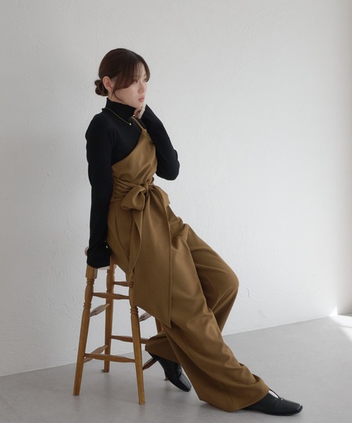 リボン付きワンショルダーオールインワン（つなぎ/オールインワン