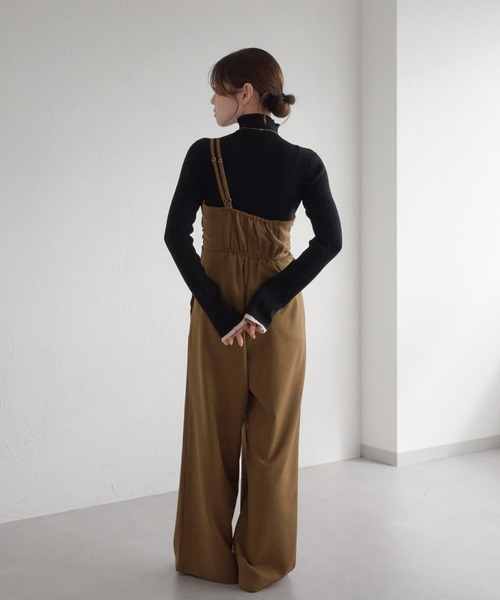 リボン付きワンショルダーオールインワン（つなぎ/オールインワン