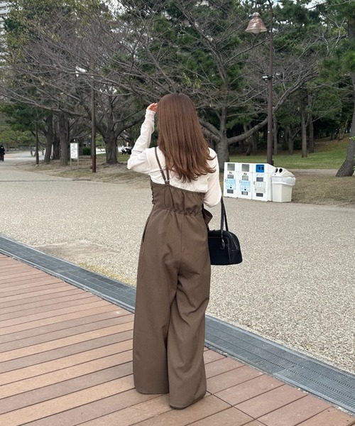 リボン付きワンショルダーオールインワン（つなぎ/オールインワン