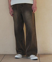 NODU（ノードユー）の「ワイドウォッシングデニムパンツ[ブラウン]（デニムパンツ）」