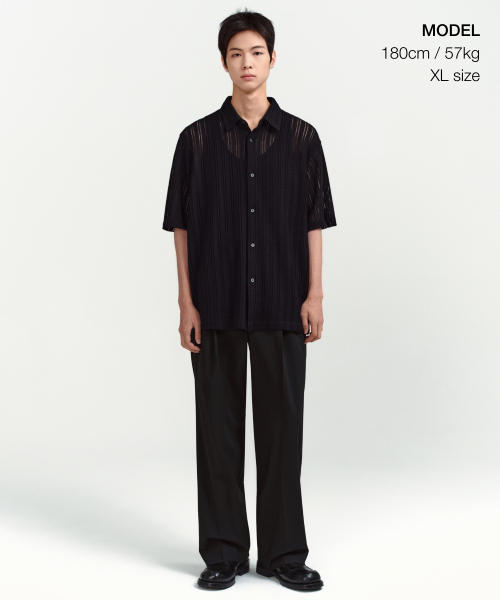 MUSINSA STANDARD（ムシンサスタンダード）の「リラックスドクロシェ半袖シャツ[ブラック]（シャツ/ブラウス・メンズ・その他・SMALL/MEDIUM/LARGE/X-LARGE/XX-LARGE）」の2枚目の写真