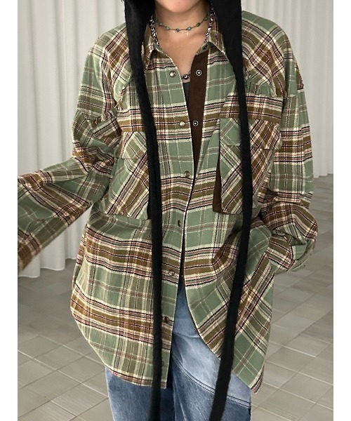 ELCHELE(エルチェレ)の「BLOUSING CHECK SHIRT(シャツ/ブラウス・レディース・ブラウン/グリーン/ブルー・FREE)」の2枚目の写真