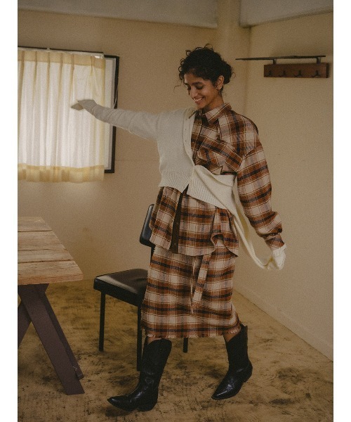 ELCHELE(エルチェレ)の「BLOUSING CHECK SHIRT(シャツ/ブラウス・レディース・ブラウン/グリーン/ブルー・FREE)」の20枚目の写真