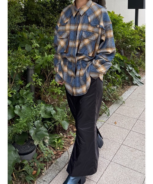 ELCHELE(エルチェレ)の「BLOUSING CHECK SHIRT(シャツ/ブラウス・レディース・ブラウン/グリーン/ブルー・FREE)」の6枚目の写真