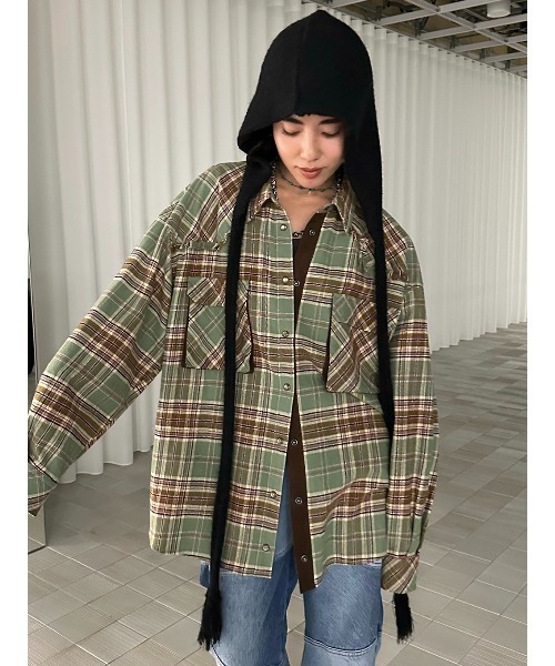 ELCHELE(エルチェレ)の「BLOUSING CHECK SHIRT(シャツ/ブラウス・レディース・ブラウン/グリーン/ブルー・FREE)」の10枚目の写真
