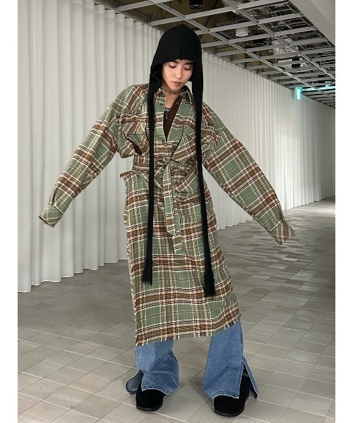 ELCHELE(エルチェレ)の「BLOUSING CHECK SHIRT(シャツ/ブラウス・レディース・ブラウン/グリーン/ブルー・FREE)」の11枚目の写真