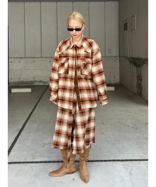 ELCHELE(エルチェレ)の「BLOUSING CHECK SHIRT(シャツ/ブラウス・レディース・ブラウン/グリーン/ブルー・FREE)」の14枚目の写真