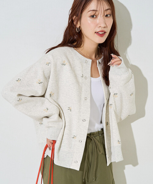限定展開 小花 刺繍 裏起毛 スウェット カーディガン（カーディガン