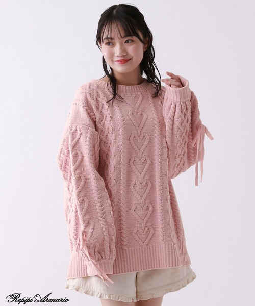 セール】【girly line】【洗えるニット】ケーブルニットミニワンピース