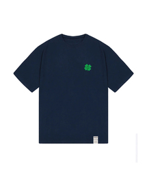 [ユニセックス]スモールクローバーフラワースマイル半袖Tシャツ_ネイビー