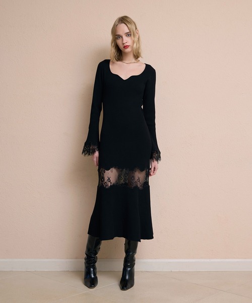 セール】レーストリムHeart neckニットワンピース（ワンピース）｜EIMY