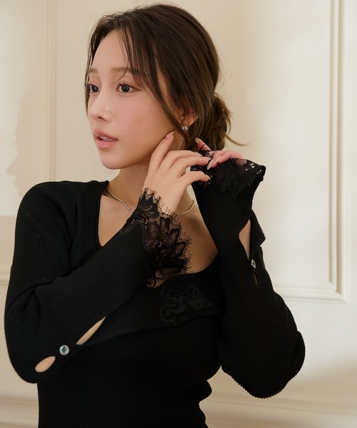 セール】レーストリムHeart neckニットワンピース（ワンピース）｜EIMY