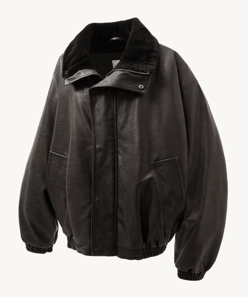 セール】8285 コーティングレザームートン (ブラック)（ムートンコート