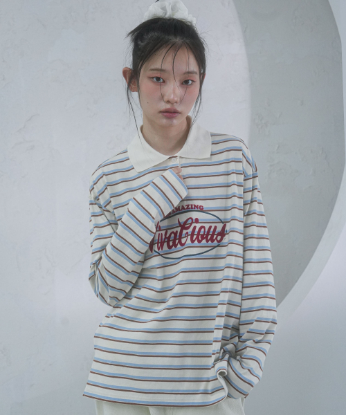 Vivacious(ビバシャス)の「Amazing Stripe Rugby Long Tee RED(Tシャツ/カットソー・レディース・レッド・SMALL/MEDIUM)」の3枚目の写真
