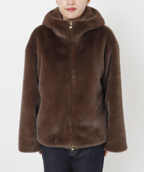 SLOBE IENA(スローブイエナ)の「《WEB限定/追加》FAKEファーフードブルゾン(その他アウター・レディース・ブラウン/ベージュ・FREE)」の5枚目の写真