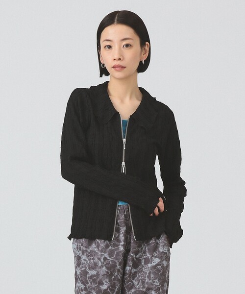 Ray BEAMS（レイビームス）の「カット ジャカード ジップ シャツ（Tシャツ/カットソー・レディース・ブラック/オフホワイト/クリーム・ONE SIZE）」の2枚目の写真