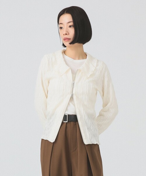 Ray BEAMS（レイビームス）の「カット ジャカード ジップ シャツ（Tシャツ/カットソー・レディース・ブラック/オフホワイト/クリーム・ONE SIZE）」の7枚目の写真