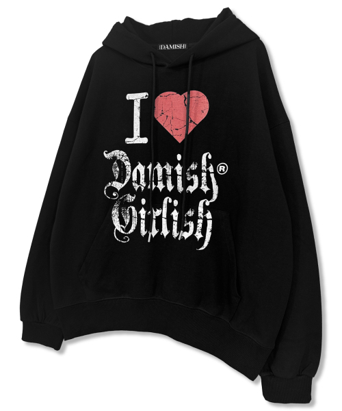 DAMISH（ダミシュ）の「ガーリー ハート ヴィンテージ グラフィック フードパーカー_ブラック（パーカー・レディース・ブラック・FREE）」の3枚目の写真